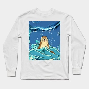 Vintage Cute Otter in the Blue Ocean So Lovely Sea Otter Long Sleeve T-Shirt